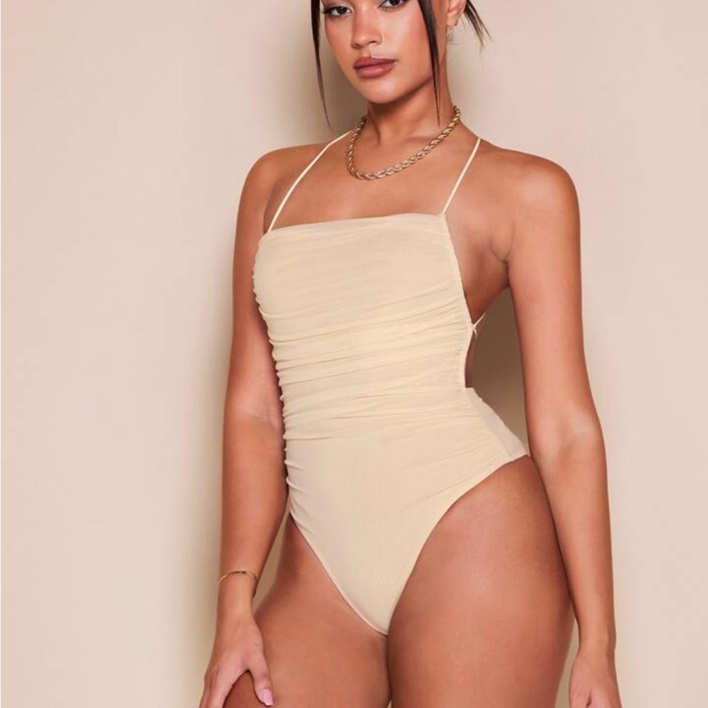 SHEIN Cream Ruched Tank Top